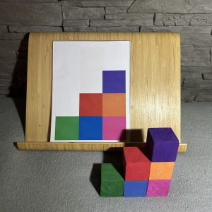 Holzwürfel Bauvorlage Vorschaubild Montessori bunte Bauklötze